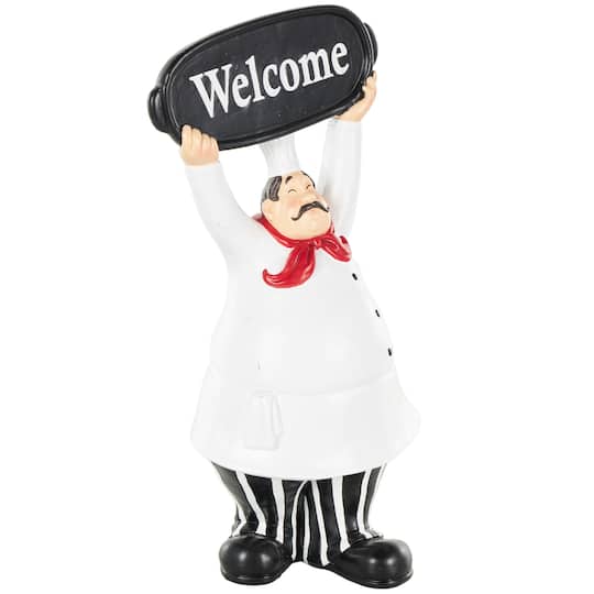 13.25" White with Welcome Sign Polystone Chef Decorative Figurine Sculpture